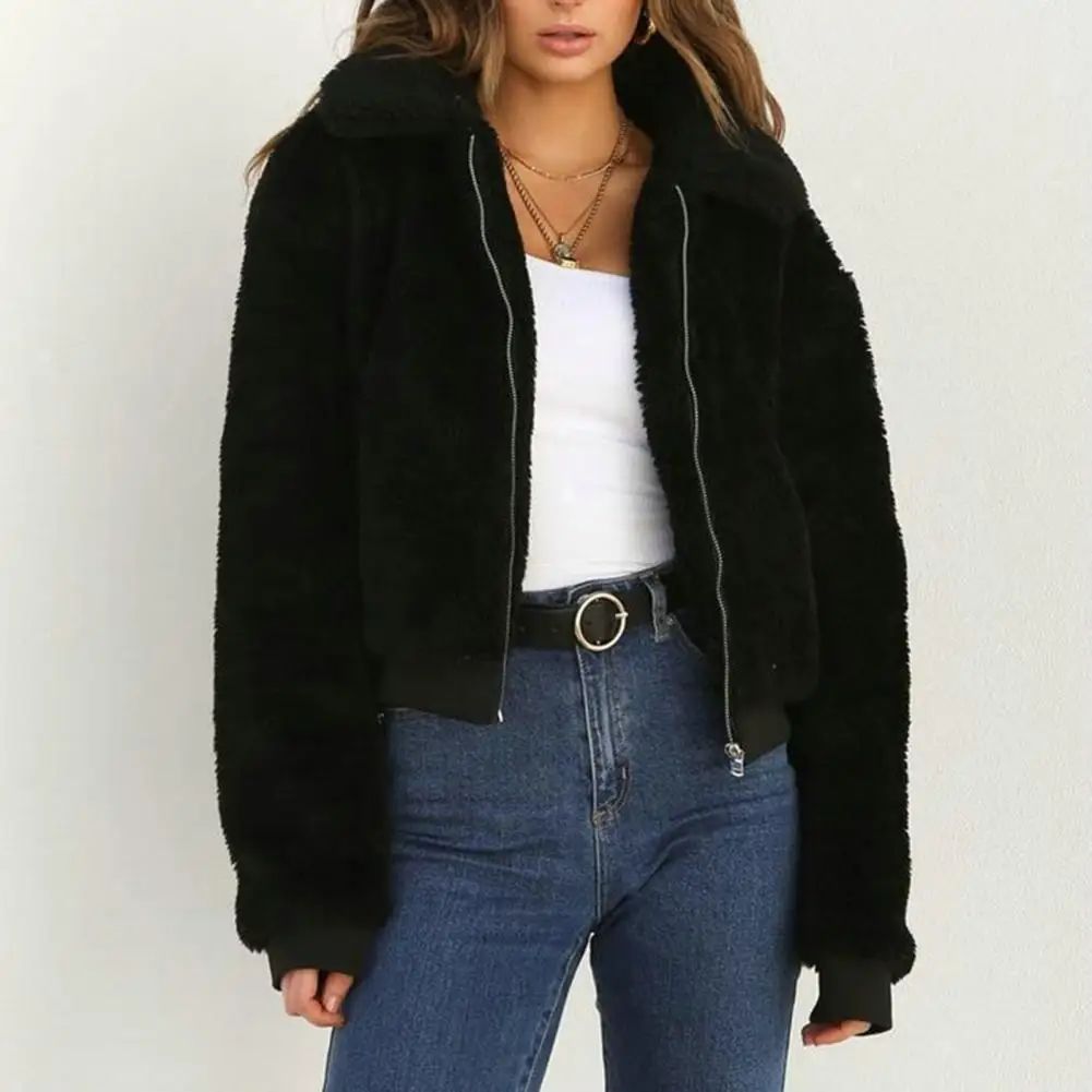 

Мягкая женская куртка, уютные женские зимние куртки, плюшевая теплая Стильная верхняя одежда с отложным воротником и застежкой-молнией для повседневной носки