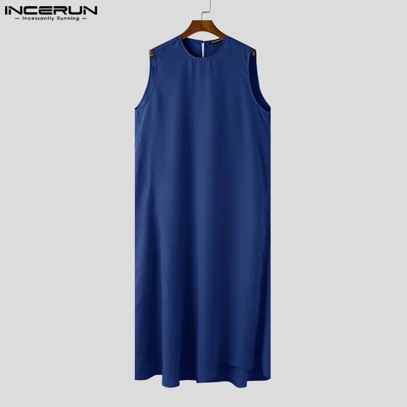 INCERUN мужской мусульманский Jubba Thobe однотонный с круглым вырезом без рукавов