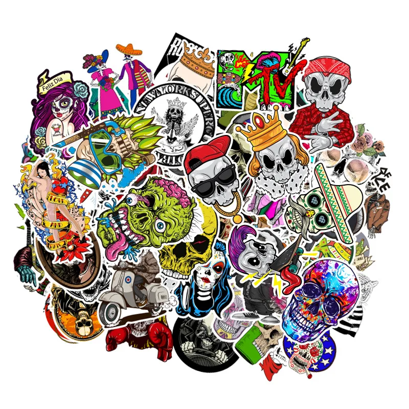 

Fast delivery Cool 100PCS Skull Theme Decorative Graffiti Stickers Car Fridge Fly Skateboard Stickers Gift Toys