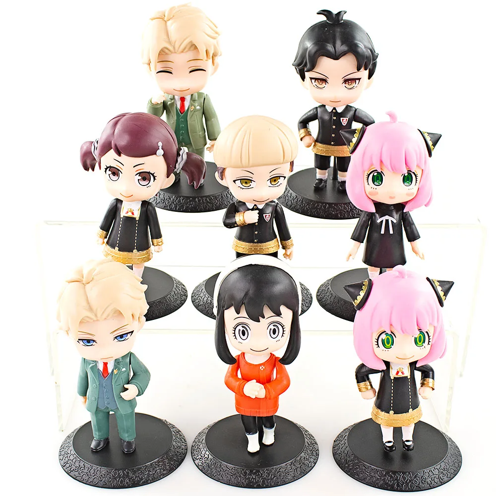 

10cm 8Pcs Anime Spy X Family Pvc Anya Loid Yor Forger Chibi Anua Figure with Base Figurine Model Dolls Toy Gifts for Kids