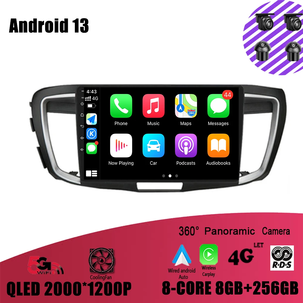 

For Honda Accord 9 TH 2.4L 2013 - 2017 Android 13 Navigation GPS DSP Carplay WIFI+4G Car Radio Multimedia Player