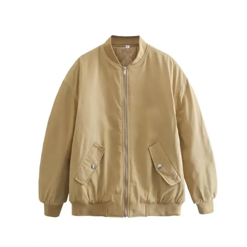 Autumn Fashion Women's Oversized Loose Bomber Jacket Women's 2022 New Retro Zipper Pocket Collar Liner Jacket Jacket