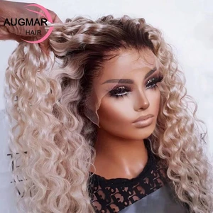 Imported 13x4 Ash Blonde Curly Lace Front Human Hair Wigs For Women 180% Remy HD 13x6 Human Hair Wigs Brazili
