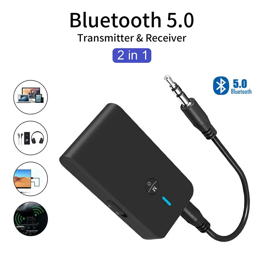 

2 In 1 Bluetooth 5.0 Transmitter Adapter Receiver Rechargeable Receiver For Tv Computer Car Speaker 3.5mm Aux Hi-Fi Music Audio