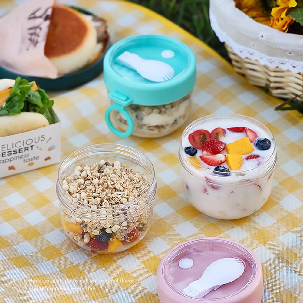 

600ml Oatmeal Cup Visible Airtight Lid Thickened with Spoon Food Storage Portable Overnight Yogurt Milk Salad Breakfast Jar Scho