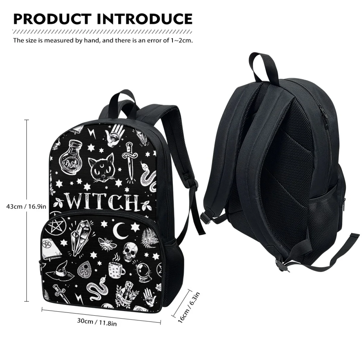 FORUDESIGNS Cat Witchcraft Print Women's Backpack Personalized Student Boys Girls Back School Bag Water Bottle Pockets Book Bags