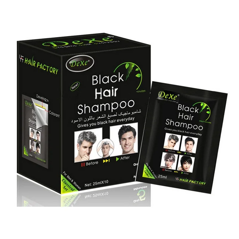 10Pcs Black Dexe Haar Shampoo Kleur Alleen 5 Minuten Wit Zwart Geworden Snelle Haarverf 25Ml Voor mannen &amp Vrouwen