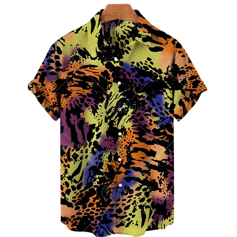 

2022 fashion animal tattoo summer beach loose fashion short sleeve shirt oversized Hawaiian casual trend all-match men