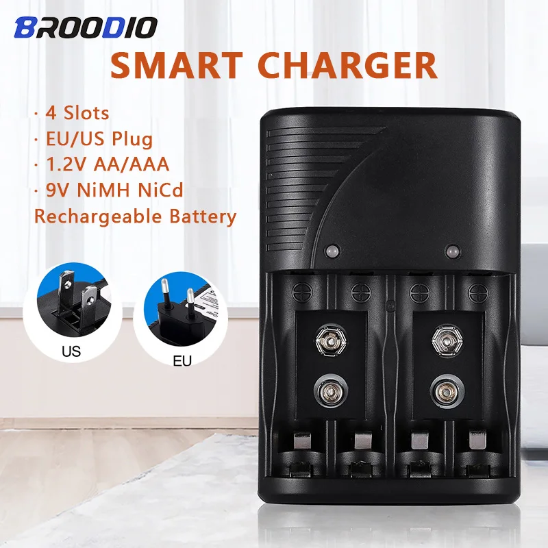 

4-Slots Smart Battery Charger 1.2V AA AAA Battery 9V NiMH Nicd Rechargeable Batteries Multifunctional Fast Chargers EU US Plug