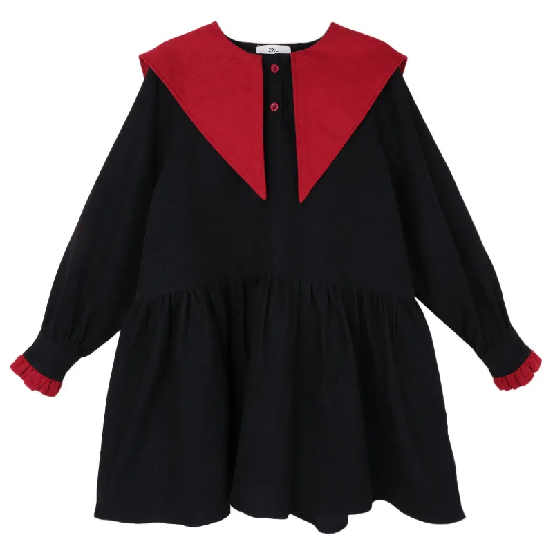 Vestido de manga larga con cuello marinero para niñas, ropa por encima de la rodilla, color rojo y negro, para fiesta, otoño y primavera, 2023