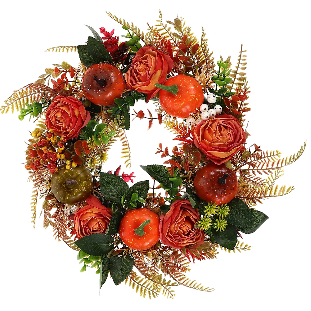 

Decor Fall Harvest Wreath Hanging Ornament Thanksgiving For Front Door Rattan Pumpkin Home