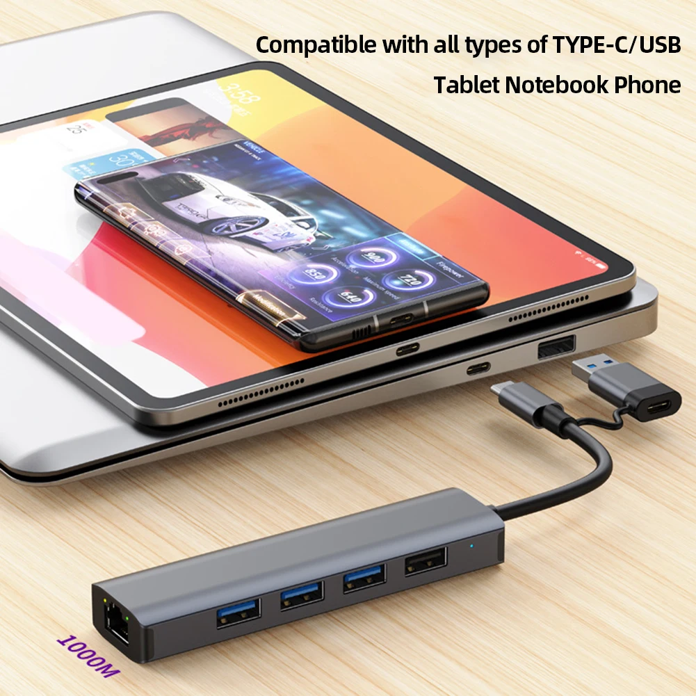 

1000M Ethernet Internet HUB 5Gbps Type C USB HUB Network Card Expansion Dock Drive Free Plug and Play for Laptop PC Computer