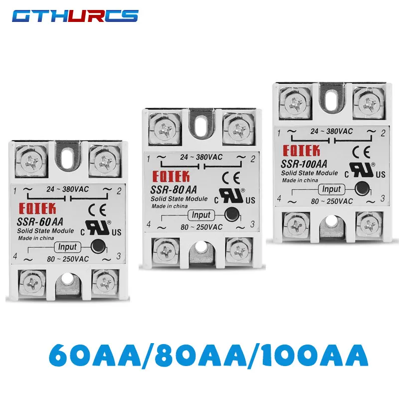 Однофазное твердотельное реле 60 А, 80 А, 250 А, модуль 80-380 В переменного тока, вход 24-в, выход переменного тока, высокое качество, Φ