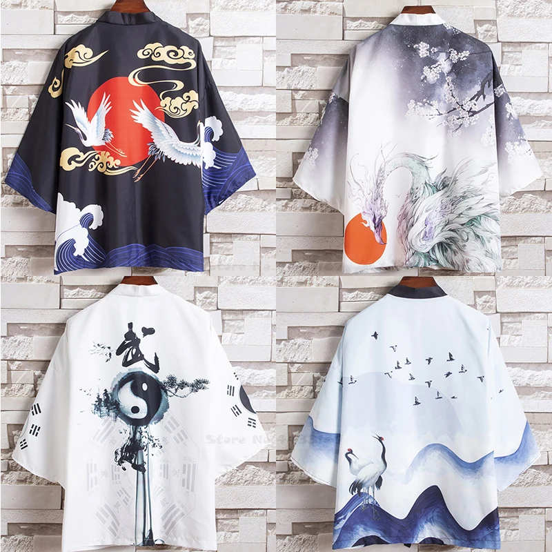 Кимоно ханьфу в китайском стиле тонкий кардиган японском юката халат с принтом