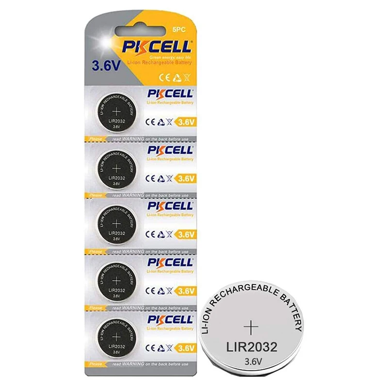 PKCELL-batería recargable LIR2032 de 3,6 V, pila de moneda, iones de litio, CR2032