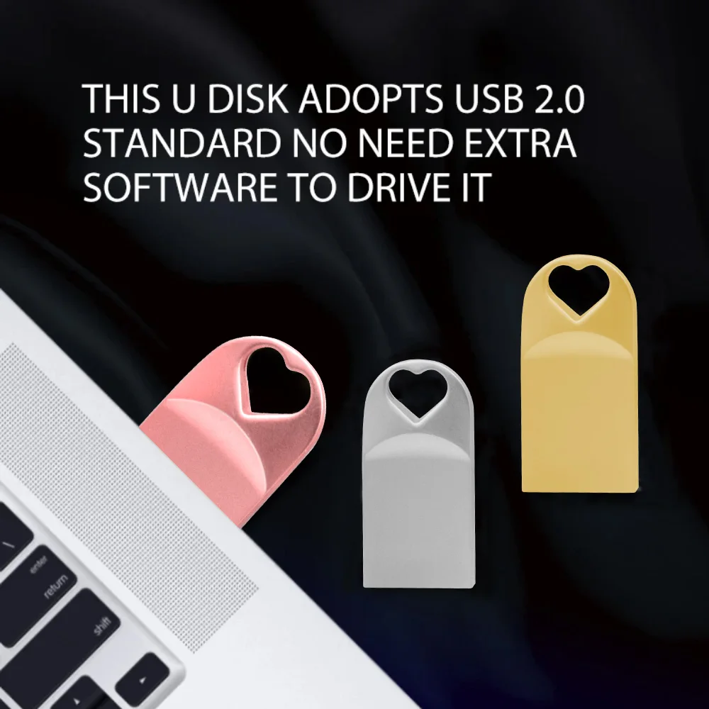 Фото USB 2.0 Металлическая шахтная форма Love Heart Высокоскоростной флэш-накопитель Pendrive 64 ГБ 32 ГБ 16 ГБ 8 ГБ 4 ГБ cle USB menory stick подарок №2