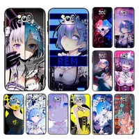 anime cute rem for xiaomi poco m4 x4 x3 pro f3 gt nfc m3 c3 m2 f2 x2 4g 5g silicone tpu black phone case cover coque capa