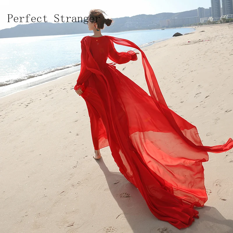 

2022 New Design V Neck Summer Bohemian Beach Style Floor Length Dress Boho Casual Long Sleeve Long Dresses Largos Zaful