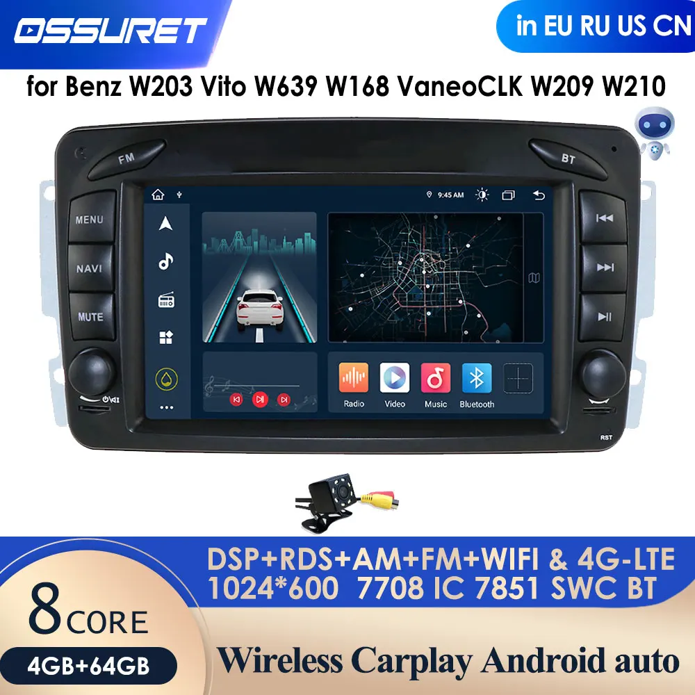 

Автомобильный радиоприемник Carplay 4G-LTE 7 ''2Din Android GPS для Mercedes Benz W203 Vito W639 W168 Vaneo CLK W209 W210 аудио WIFI Авторадио RDS