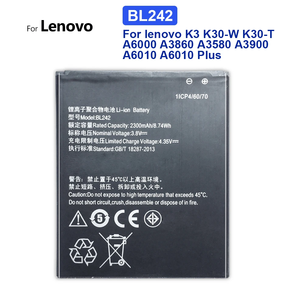 

BL 242 BL242 Battery For Lenovo K3 K30-W K30-T A6000 A3860 A3580 A3900 A6010 A6010 Plus A6010Plus Rechargeable Batteries