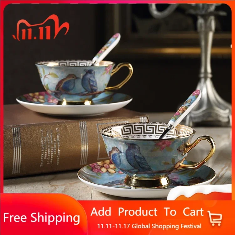 

Luxury European Style Bone China Coffee Cup Art Ceramic Floral Cappuccino Tea Cup Hot Drink High Tea Copo English Tea Set AA50BD