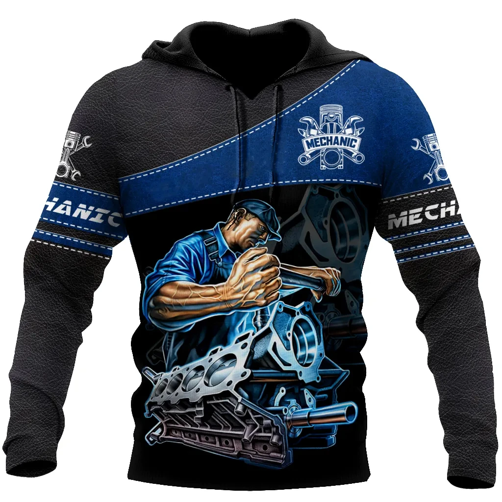 

Модные уличные повседневные толстовки, Мужская толстовка с капюшоном, Винтажная футболка, осенняя одежда, топы с 3D-принтом механика, пуловер оверсайз