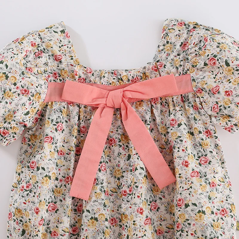 RiniLucia Fashion Baby Girls Romper Cotton Short Sleeve Ruffles Bow Baby Rompers Infant Playsuit Jumpsuits Cute Newborn Clothes