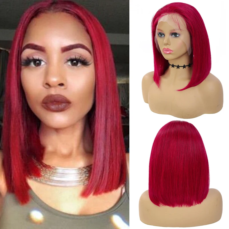99J/Burgundy Short Bob Human Hair Wigs Pre Plucked Brazilian Straight Lace Front Wigs For Women Remy 13x4 Lace Front Wig 150%