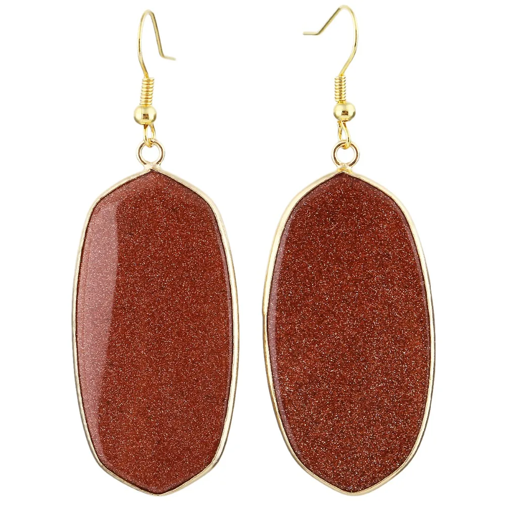 

TUMBEELLUWA Gold Sand Stone Oval Dangle Drop Gold Color Hooking Earrings Jewelry For Women