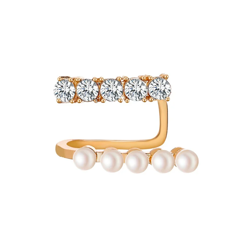 

New High-quality Diamond-studded Pearl Ear Clips Women's Elegant and Versatile Ear Bone Clip Personality Double-layer Earrings