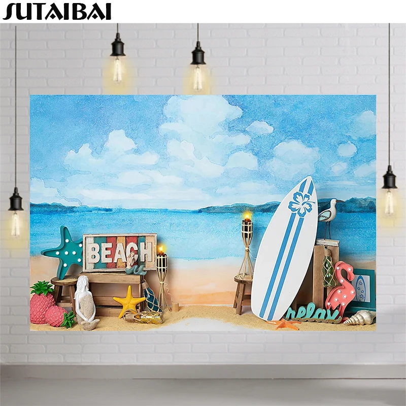 

Photography Background Summer Sea Surfboard Beach Party Tropical Hawaiian Aloha Child Portrait Decor Photo Backdrop Studio