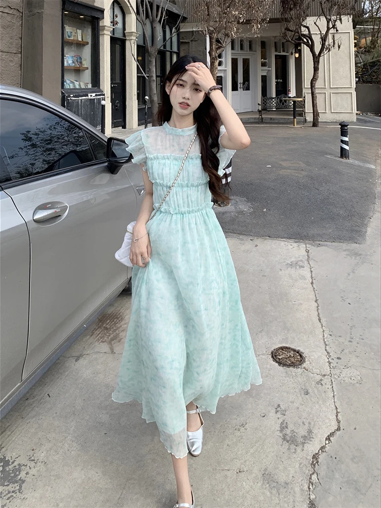 

Женское темпераментное платье с круглым вырезом и цветочным принтом, новинка весны 2023, шикарное тонкое ТРАПЕЦИЕВИДНОЕ ПЛАТЬЕ средней длины с поясом