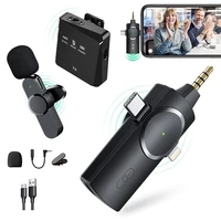 wireless lavalier microphone 3in1 lapel recording for iphone ipad android camera for recording youtube tiktok live stream