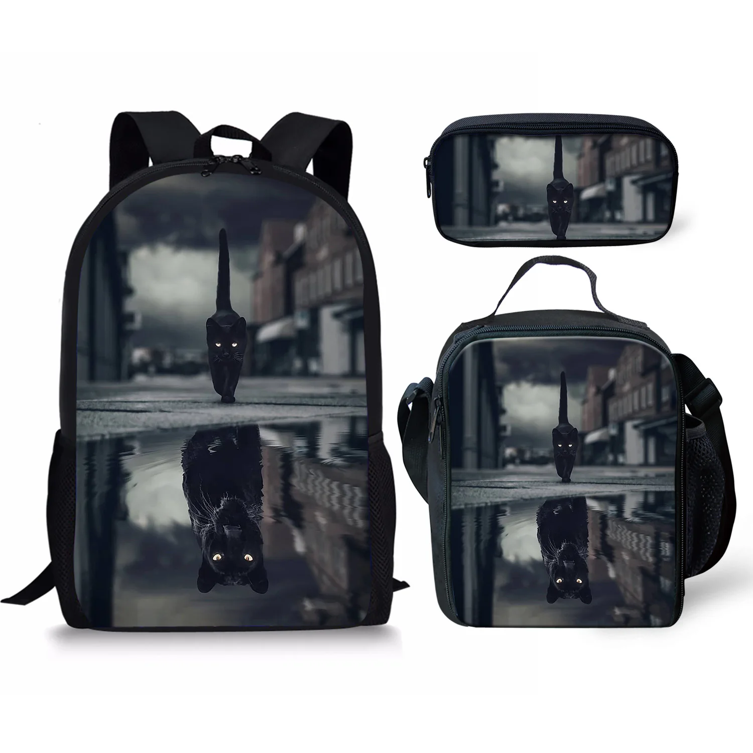 Reflection Print Backpack Pencil & Lunch Bag Set Portable Travel Children's Knapsack Durable Large Capacity School Bags for Girl