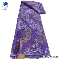 african purple sequin lace fabric 2022 nigerian tulle string lace fabric high quality lace for wedding dress 5 yards ml1n2811