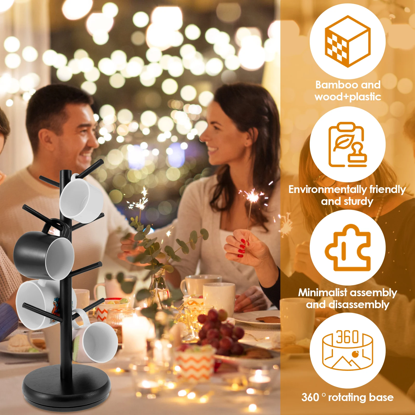 Кофейная кружка дерево с 8 крючками держатель для кружки из бамбукового дерева