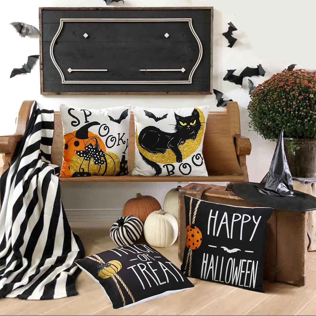 Чехол для подушки в виде тыквы или летучей мыши