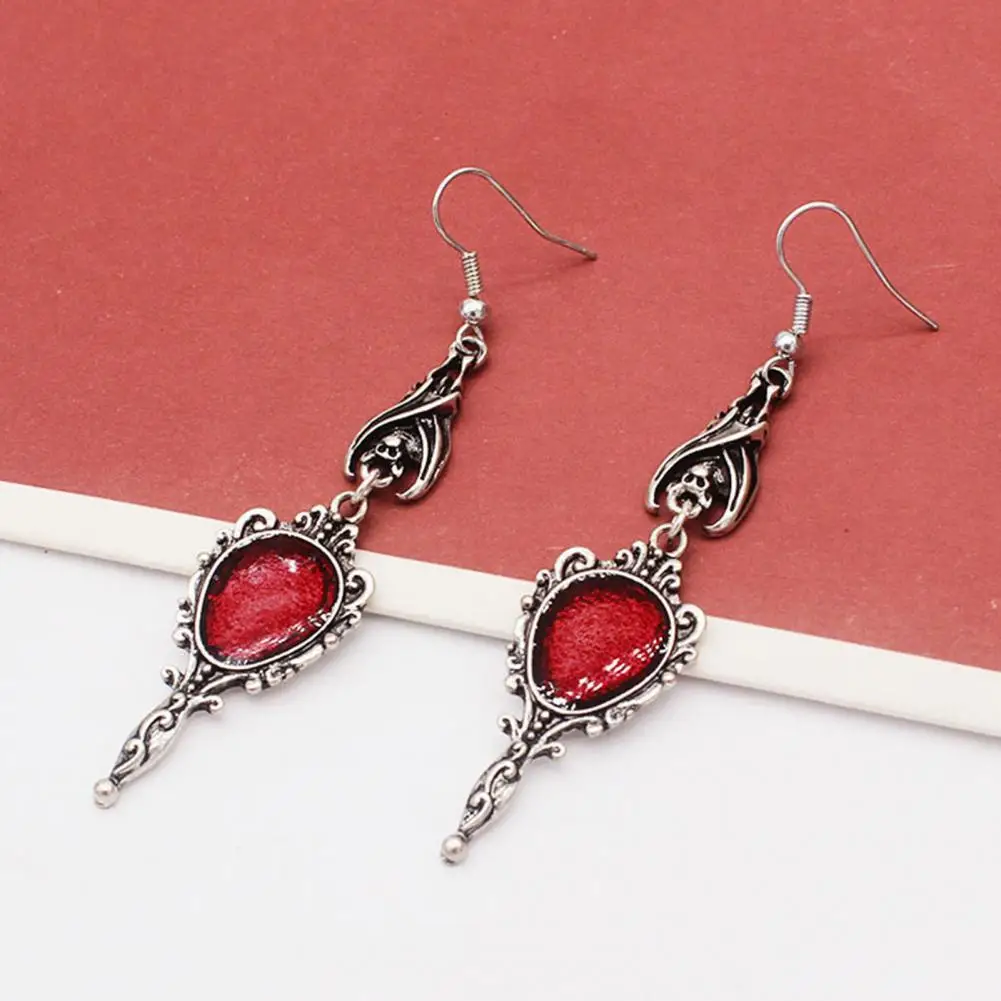 

Hook Earrings Magic Mirror Exaggerated Vintage Bat Ear Hook Drop Earrings Silver Color Women Earrings Jewelry Accessory