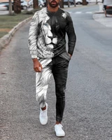 2022 new mens long sleeve t shirt tracksuit 2 piece 3d printed retro black and white lion king style oversized tracksuit