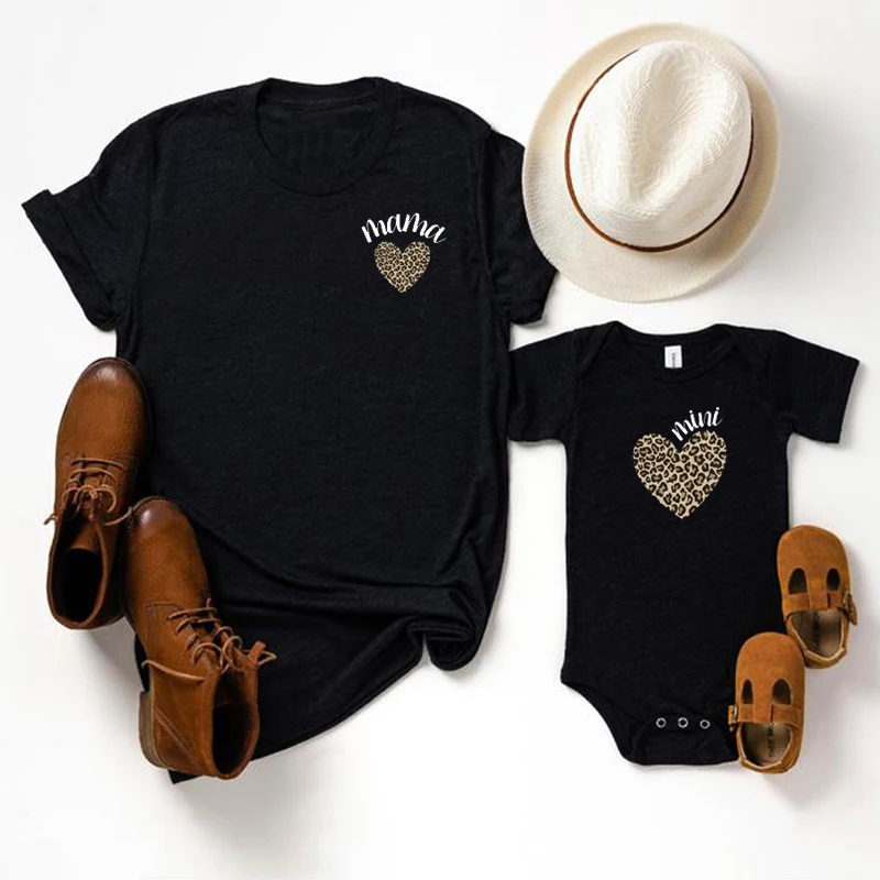 

2021 Mommy and Me Leopard Tee Mommy Daughter Shirt Baby Girl Fashion Print T-Shirts Mama and Me Family Matching Clothes M