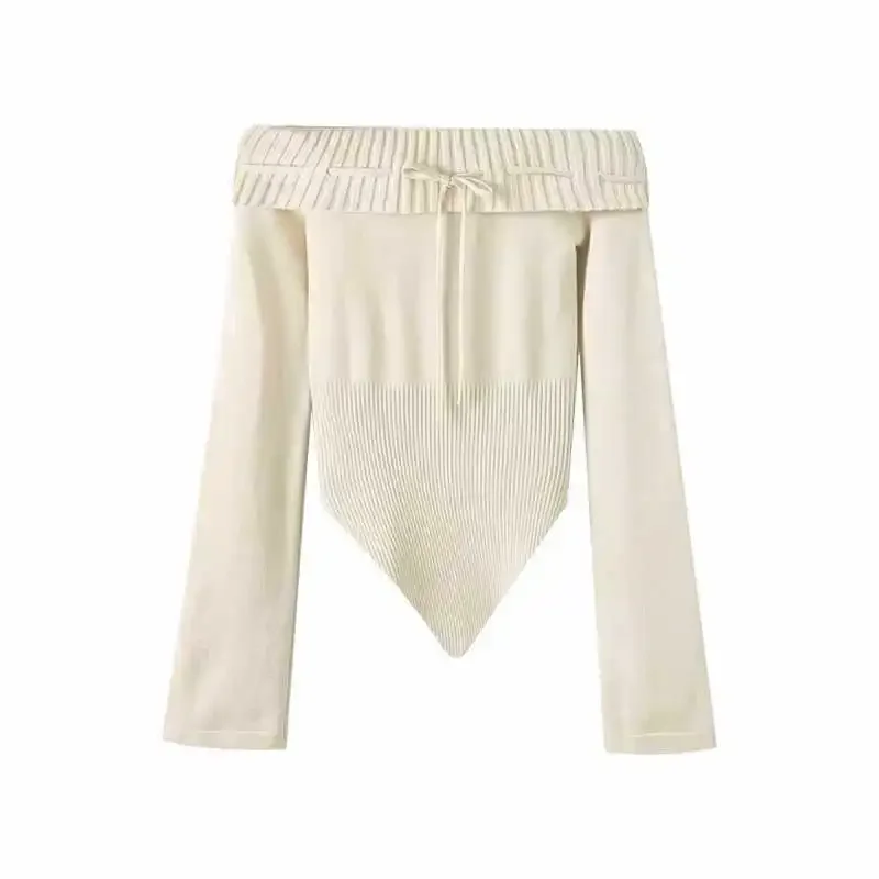 Женский трикотажный свитер с открытыми плечами повседневный Асимметричный