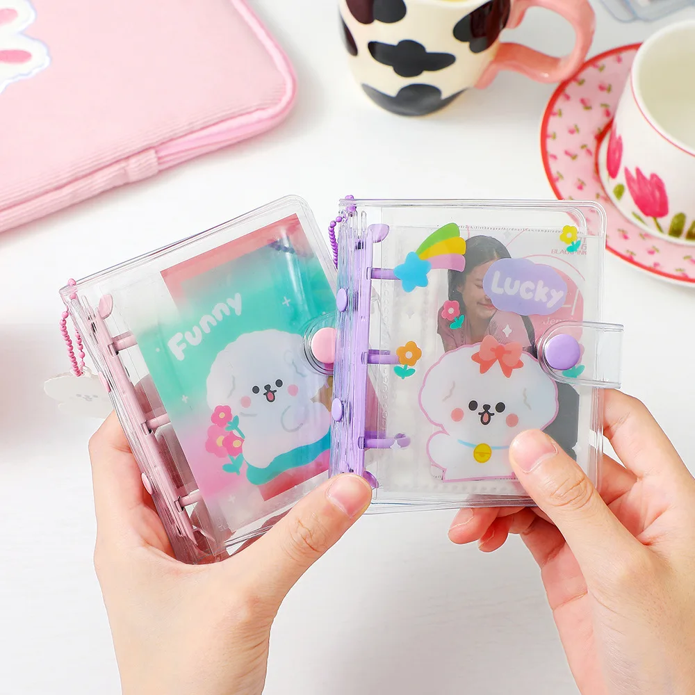 

Transparent Binder Album Photo Card Collection with Pendant Portable Lovely Cartoon Photocard Mini Scrapbook Postcard Storage