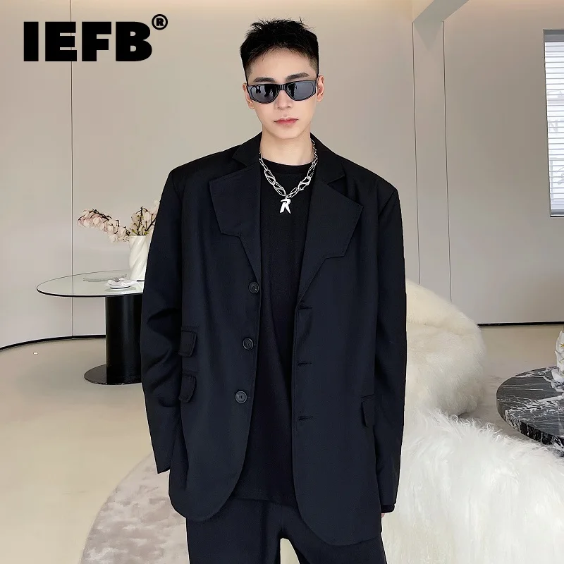 

IEFB Personalized Men's Blazer Niche Design Lapel Asymmetrical Pocket Suit Jacket Male Korean Fashion 2023 New Trend 9A7548