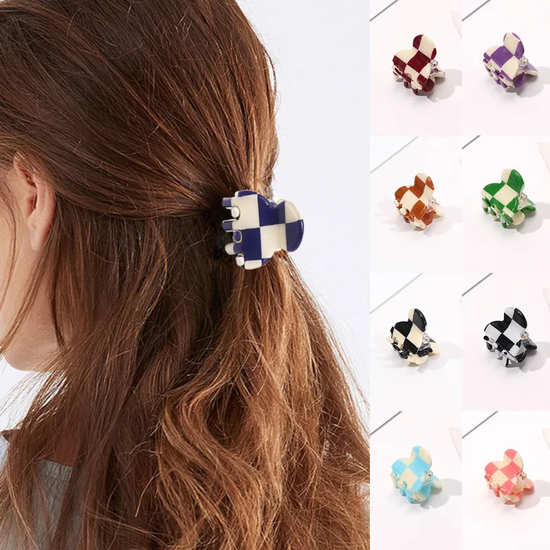 

Acetate Girls Clip Lattice Print Hair Claw Ponytail Shark Clip Checkerboard Mini Hairpin Hair Accessories Little Catch Clip