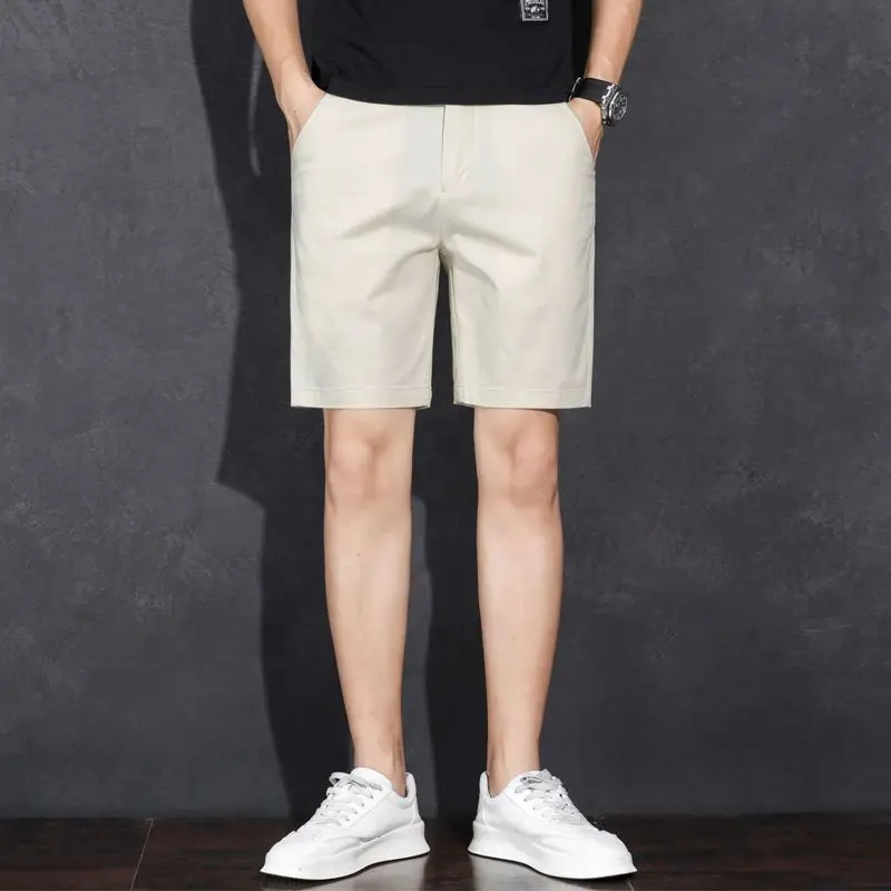 

Korean Elastic Waist Men Solid Shorts Summer Thin Knee Length Trousers 2023 Man Casual Oversized Short Trousers Bottoms Z75