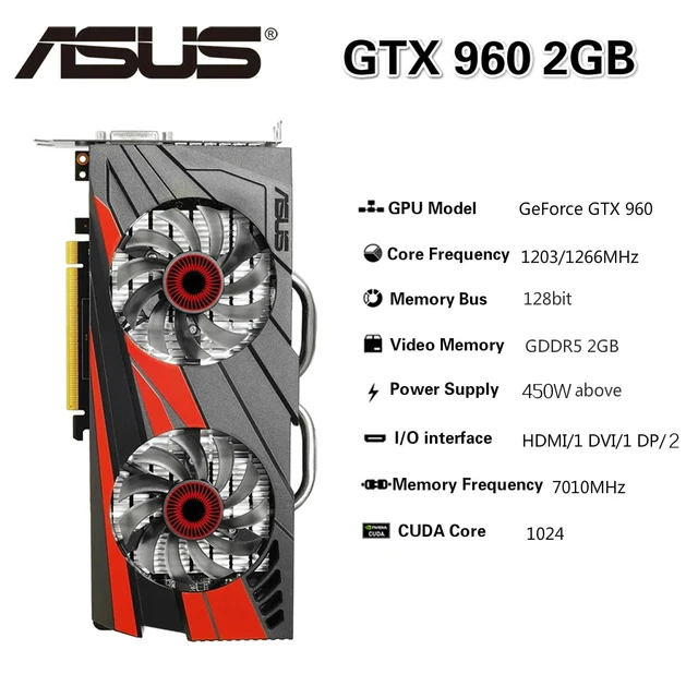 ASUS Graphic Card GTX 960 2GB 4GB 128Bit GDDR5 Video Cards GTX960 GPU |