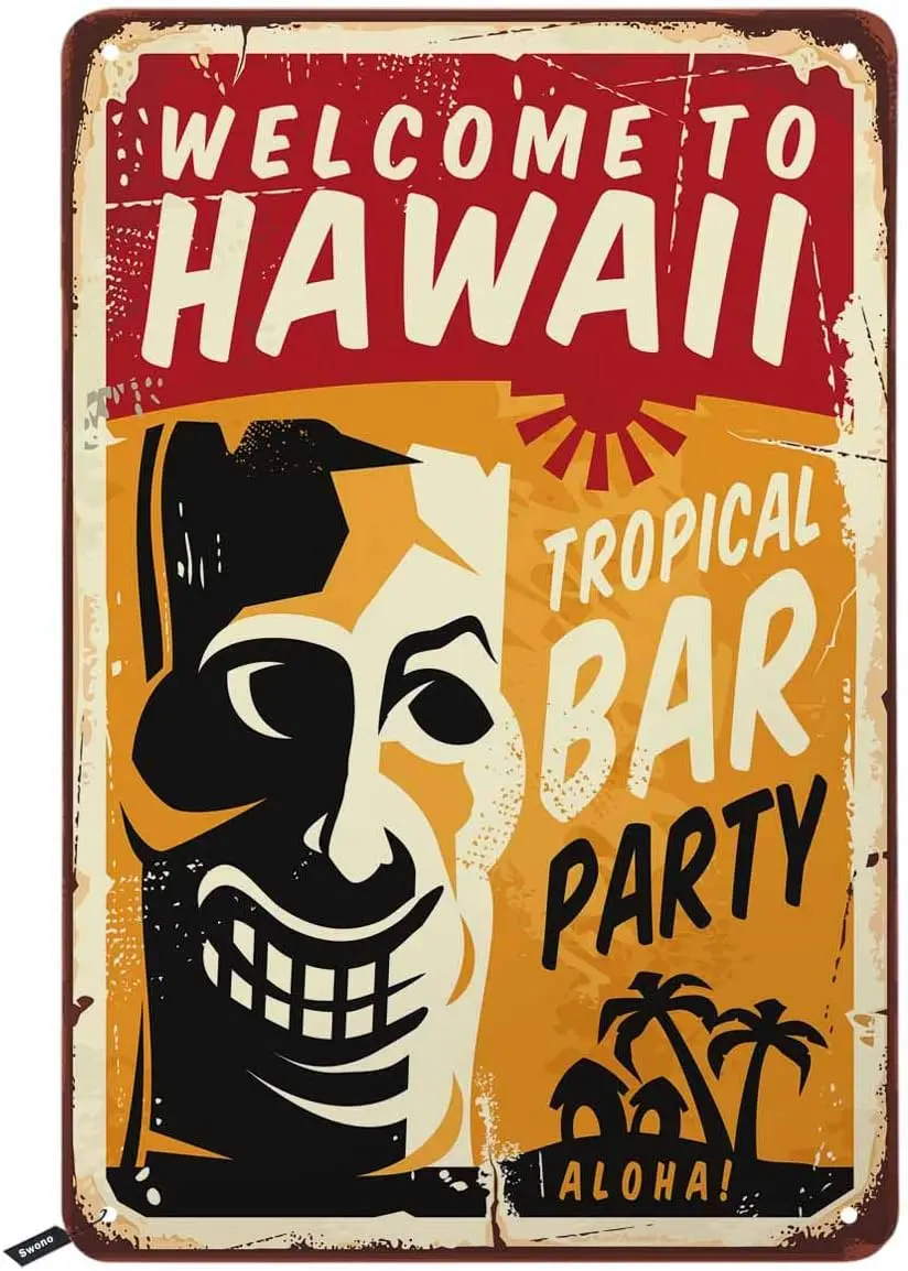 Swono WelCome To Hawaii жестяные вывески забавные Тики с буквами тропический бар вечеринка