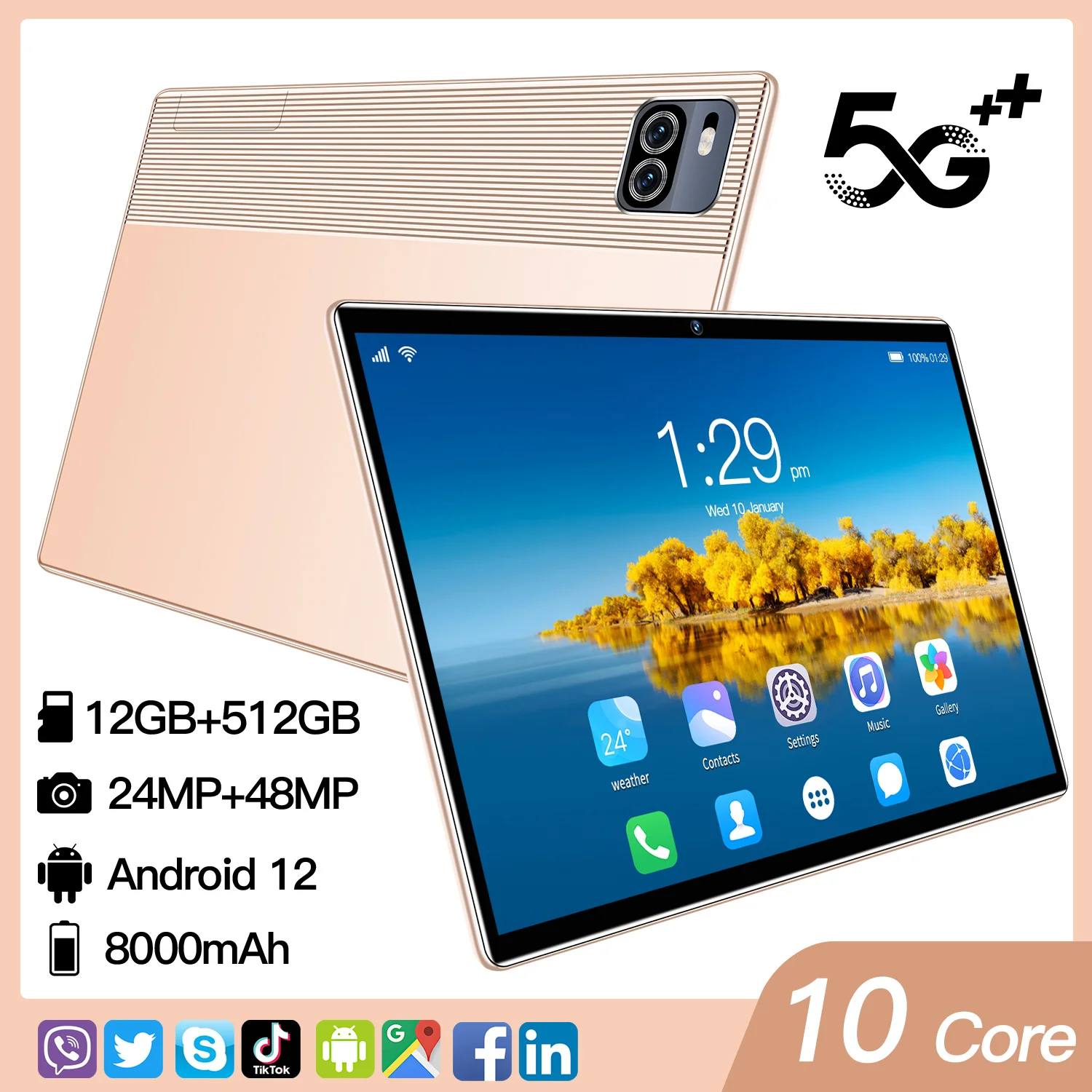 2022 new 10.1-inch 5G tablet 12GB+512BG Android 12 full screen office phone 2-in-1 mobile phone 8-core dual card GPS+wifi+Bluet