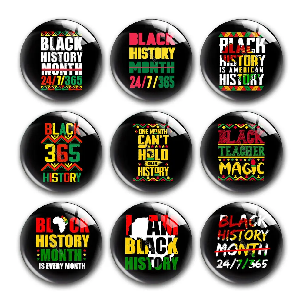 

I Am Black History Month 24/7/365 Magic Africa Round Photo Glass Cabochon Demo Flat Back DIY Jewelry Making Supplies Snap Button