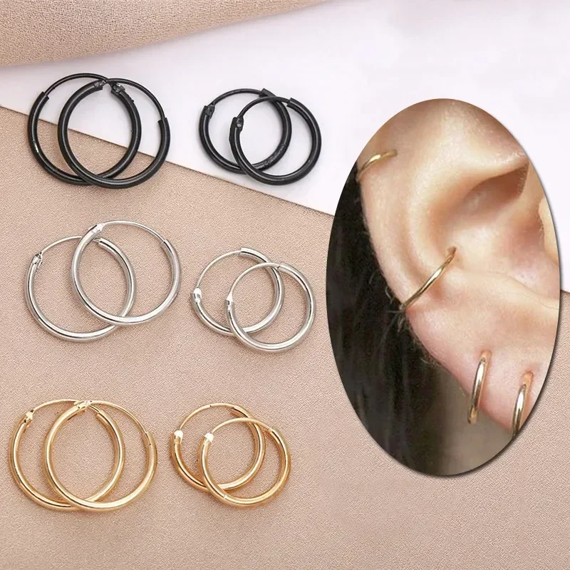 

Circle Hoop Earrings Silver Color Gold Punk Ear Rings Women Men Goth Stud Earrings Hip Hop Jewelry Cartilage Piercing Loop